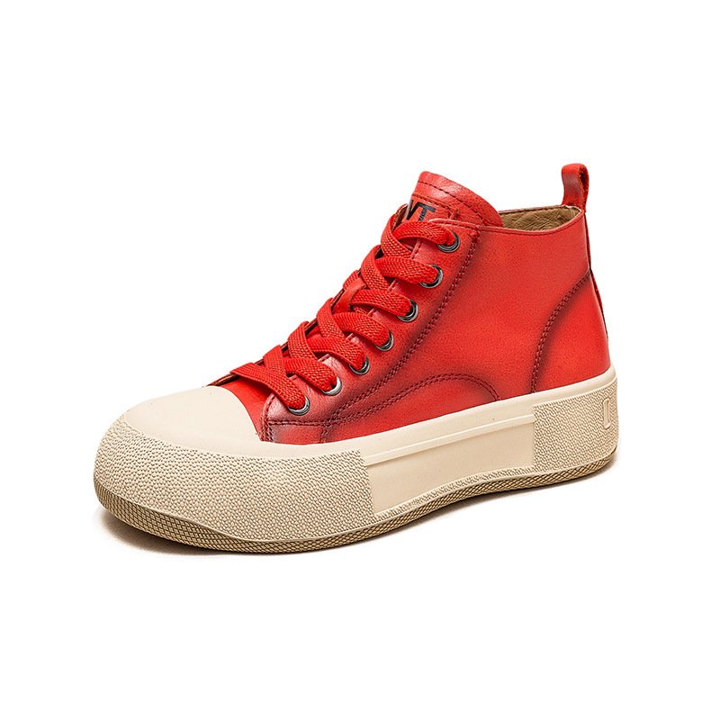 High-top Casual Sneakers First Layer Cowhide Toe Box Women's Shoes Vintage - الصورة 5