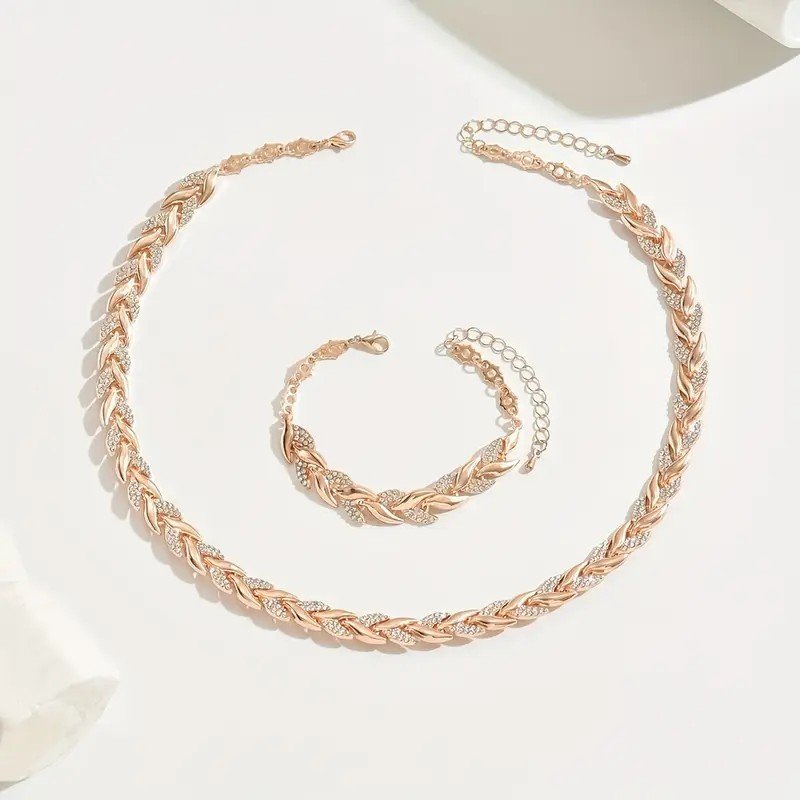 Women's Personality Affordable Luxury Willow Leaf Diamond Bracelet Necklace - الصورة 5