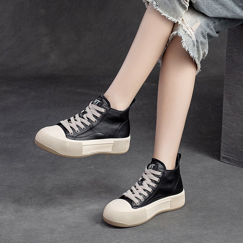 High-top Casual Sneakers First Layer Cowhide Toe Box Women's Shoes Vintage - الصورة 6