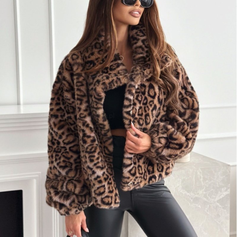 Fashion Personality New Autumn And Winter Fur Leopard Print Lapel Short Coat - الصورة 2