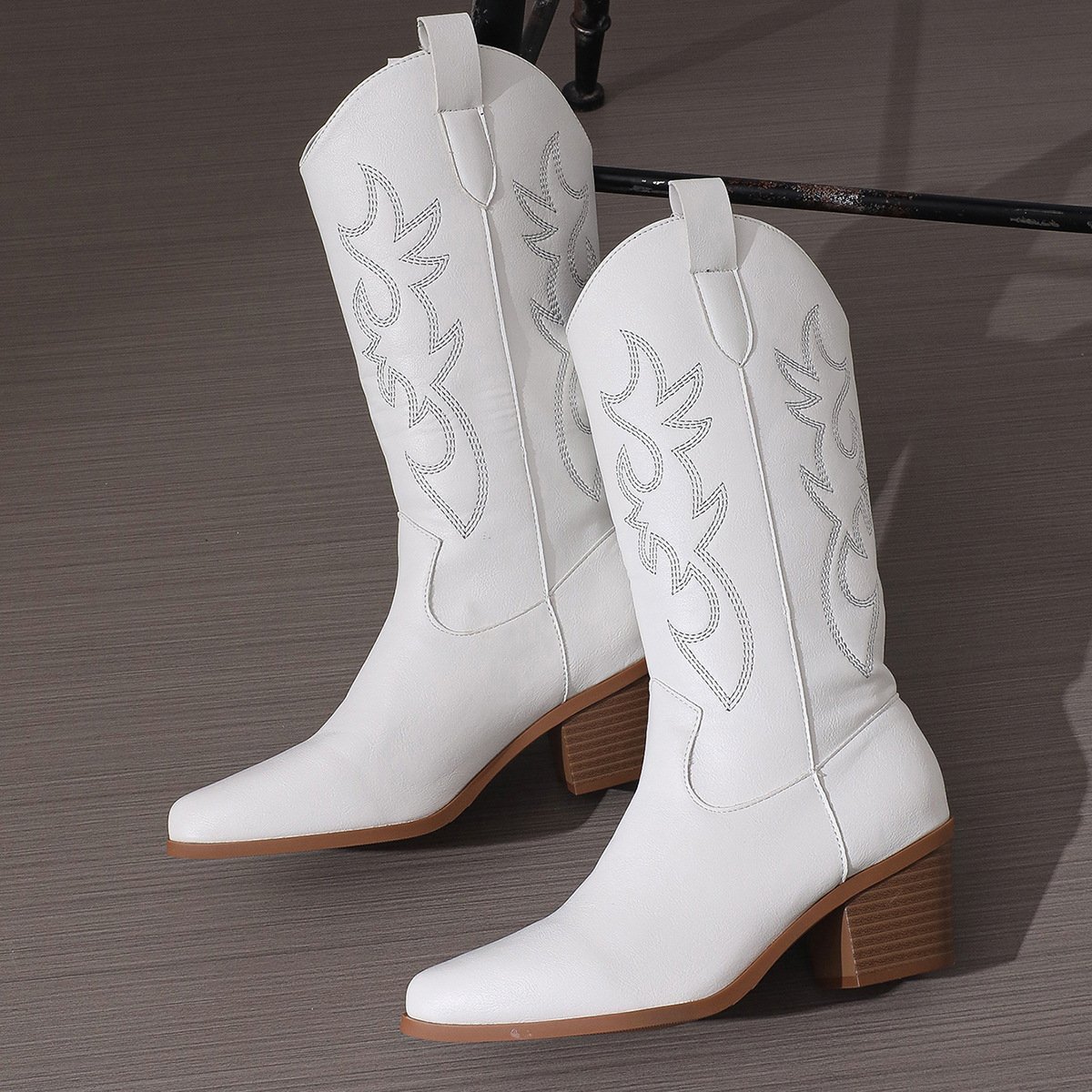 High Heel White Western Cowboy Knight Boots - الصورة 4