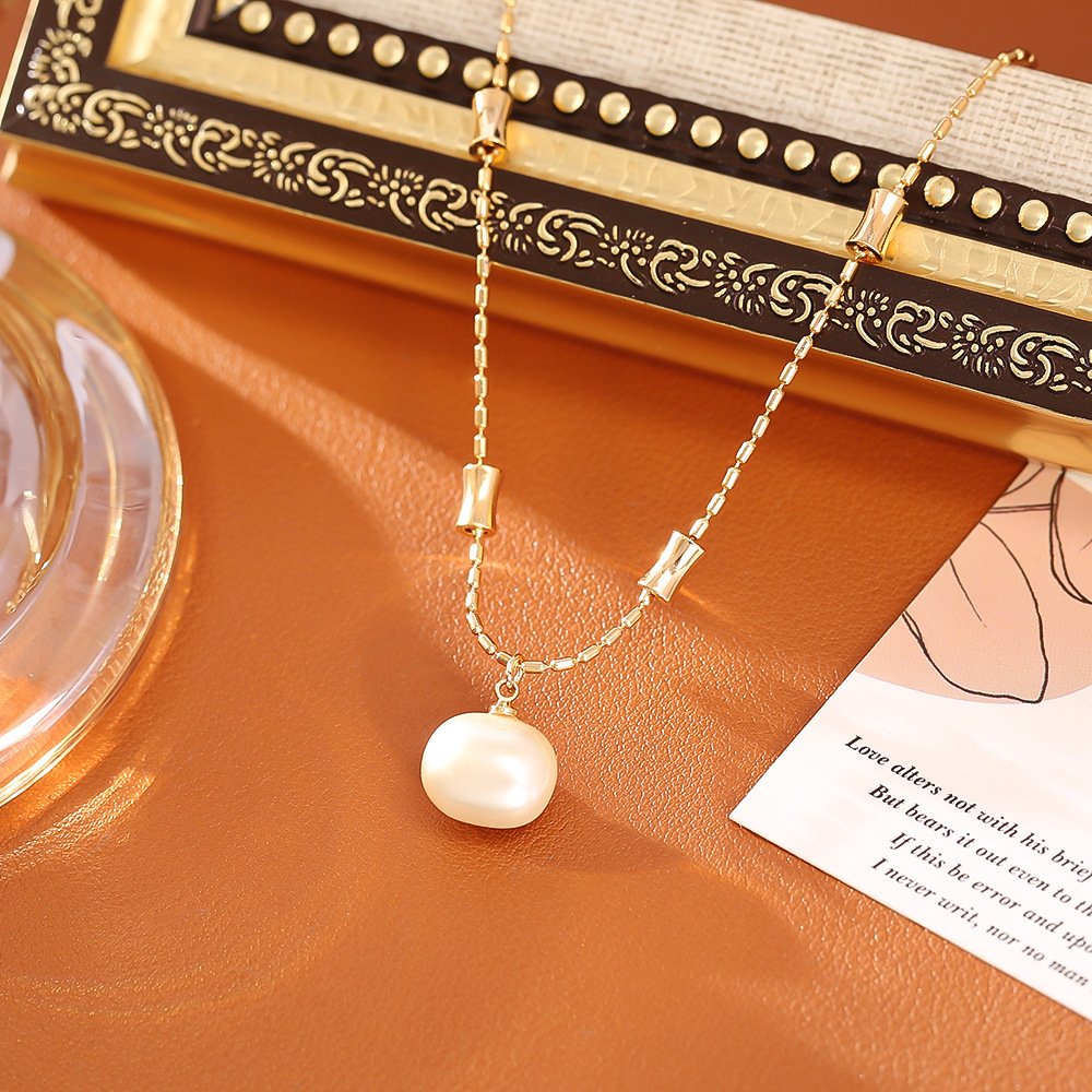 Sugar Pearl Bamboo Necklace High-end Fashion Simple Stud Earrings - الصورة 5