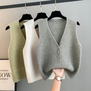 High Sense Classic Style Women's Clothing V-neck Knitted Cardigan Vest Vest Sweater