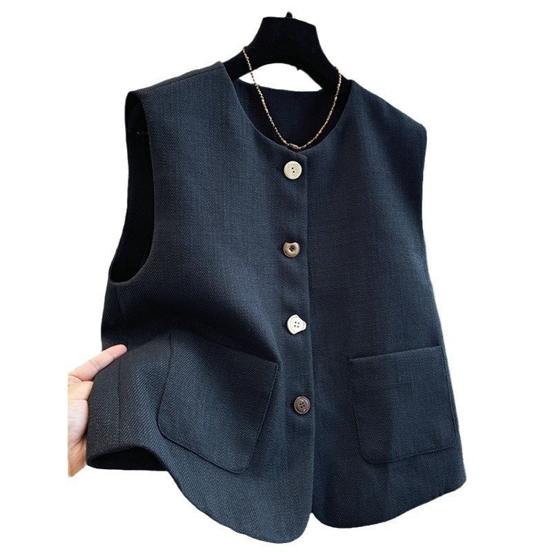 Round Neck Vest French Style Temperament Outer Wear Bandage Dress Sleeveless - الصورة 4