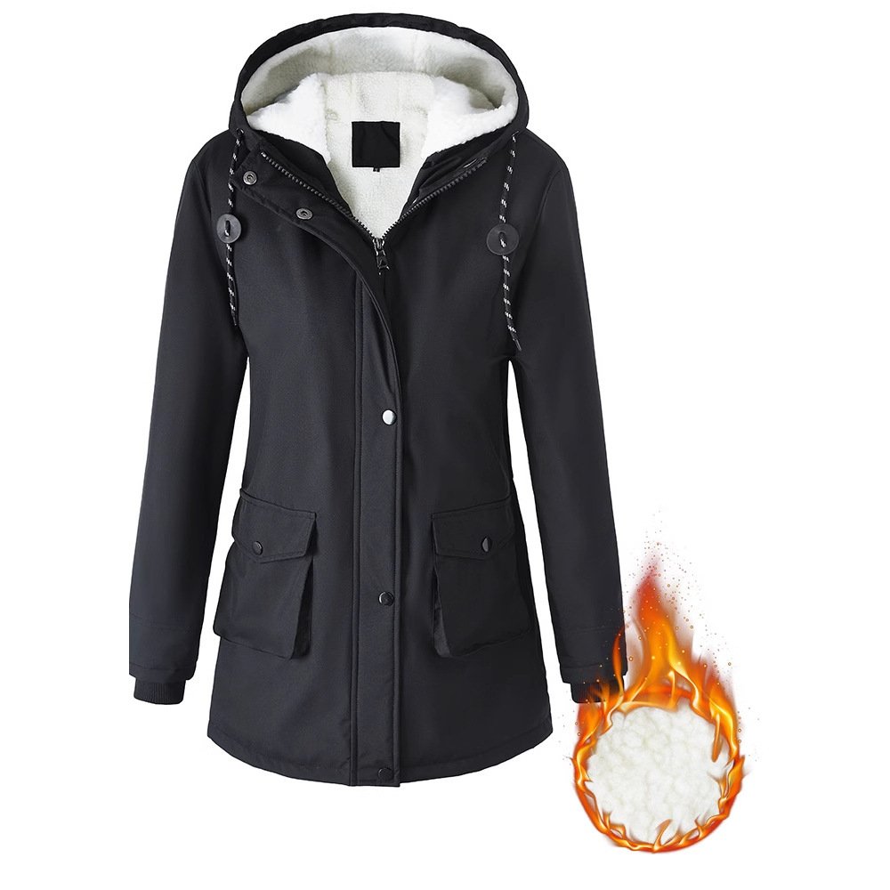 European Size Thickened Velvet Cotton Clothes Female Casual Hooded Coat - الصورة 2