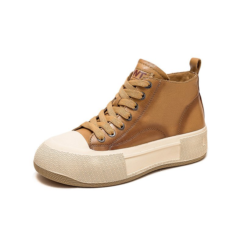 High-top Casual Sneakers First Layer Cowhide Toe Box Women's Shoes Vintage - الصورة 4