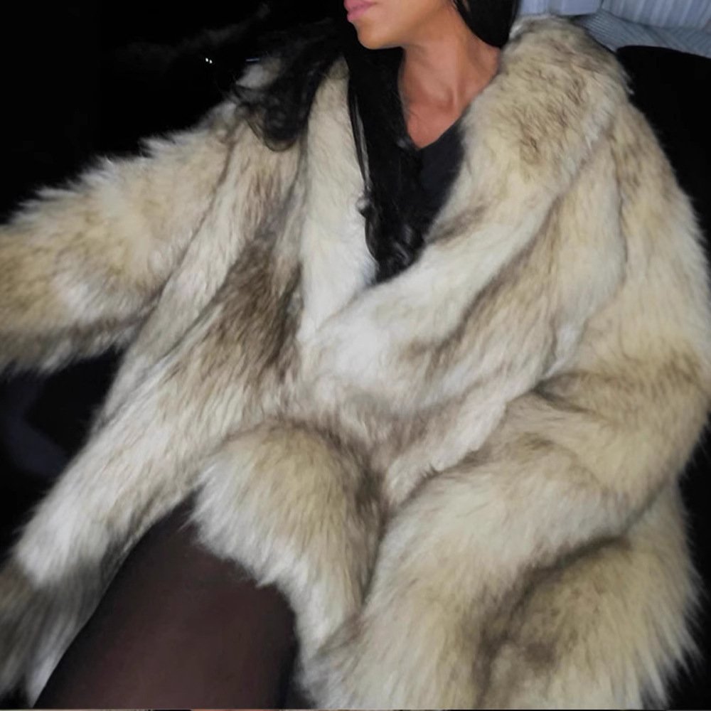Lapel Long Sleeve Furry Fur Clothing Comfortable Casual Warm Jacket Ladies - الصورة 2