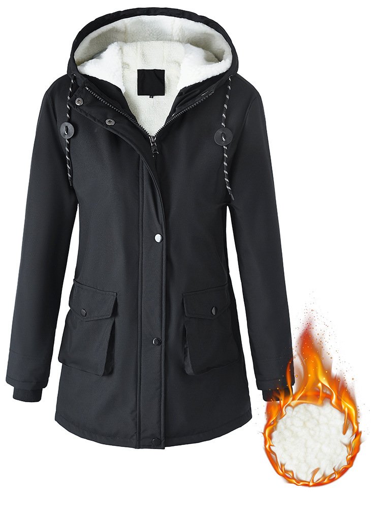 European Size Thickened Velvet Cotton Clothes Female Casual Hooded Coat - الصورة 6