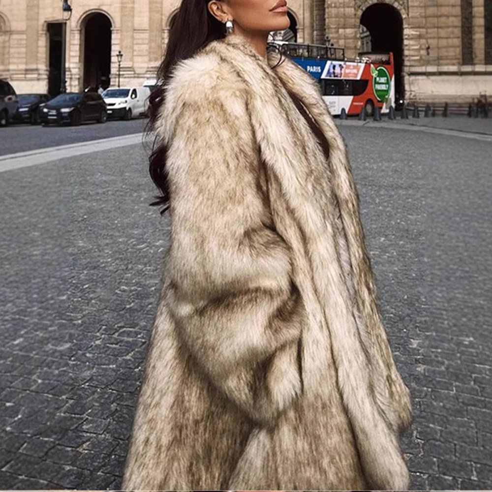 Lapel Long Sleeve Furry Fur Clothing Comfortable Casual Warm Jacket Ladies - الصورة 3
