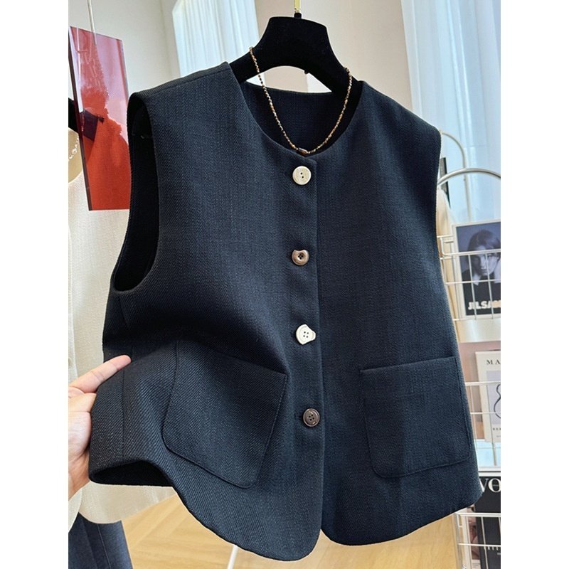 Round Neck Vest French Style Temperament Outer Wear Bandage Dress Sleeveless - الصورة 3