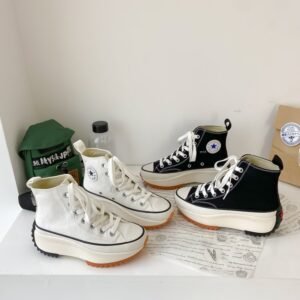 Large Size Women's High-top Canvas Shoes New Korean Style Sports Casual Shoes Versatile Platform Round Toe White Shoes