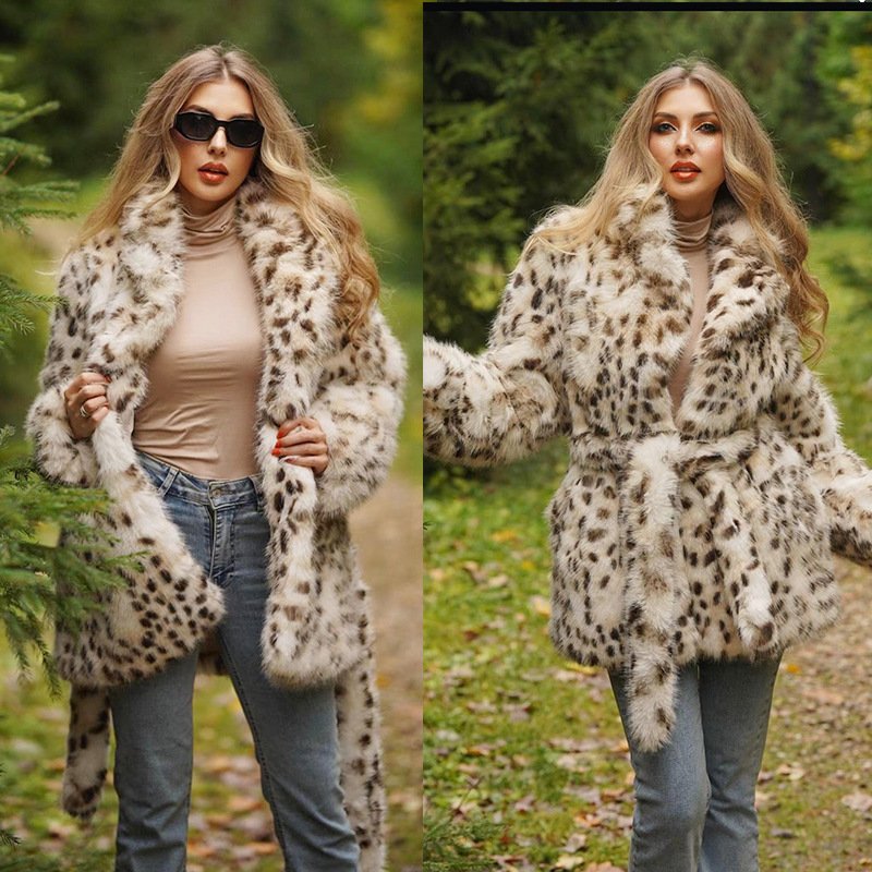 Fashion Temperament Fur Leopard Print Coat - الصورة 2