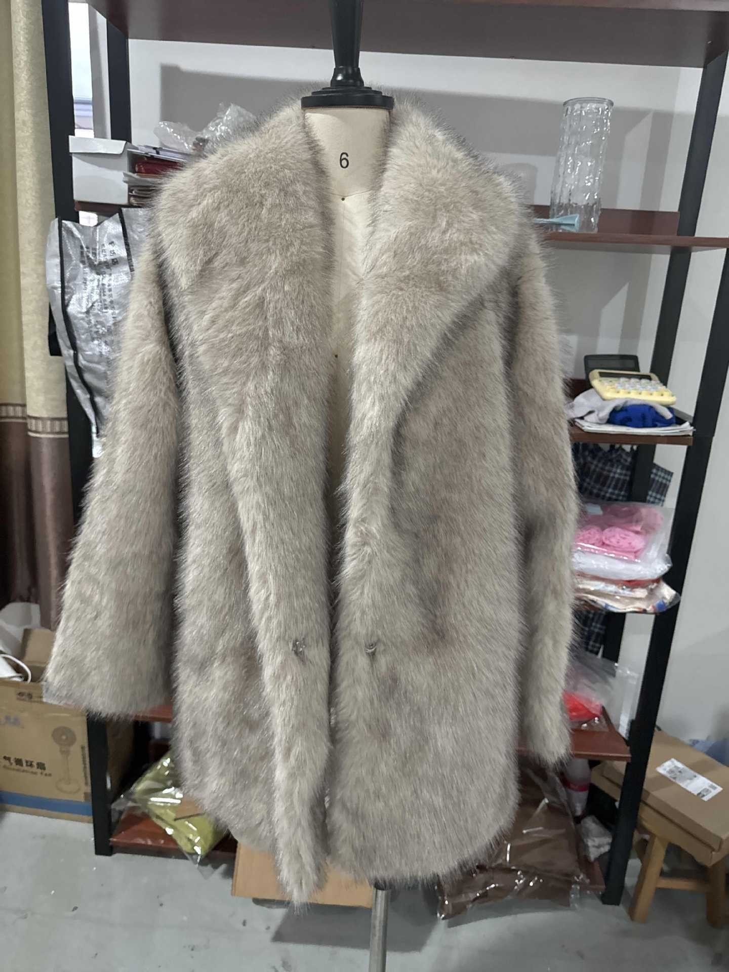 Lapel Long Sleeve Furry Fur Clothing Comfortable Casual Warm Jacket Ladies - الصورة 5