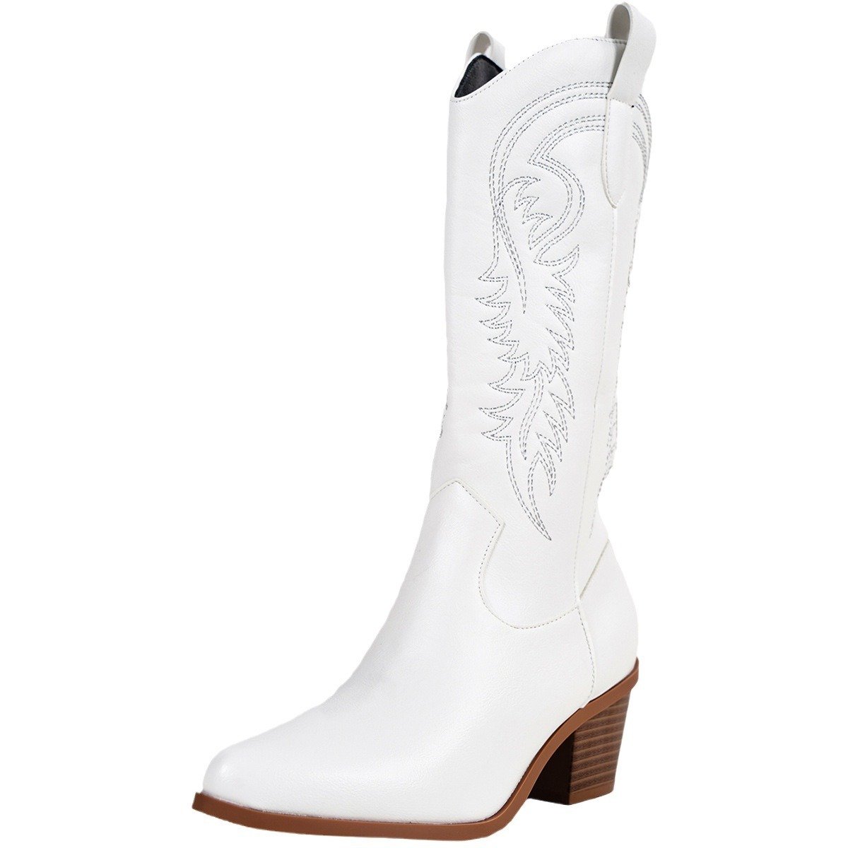 High Heel White Western Cowboy Knight Boots - الصورة 2