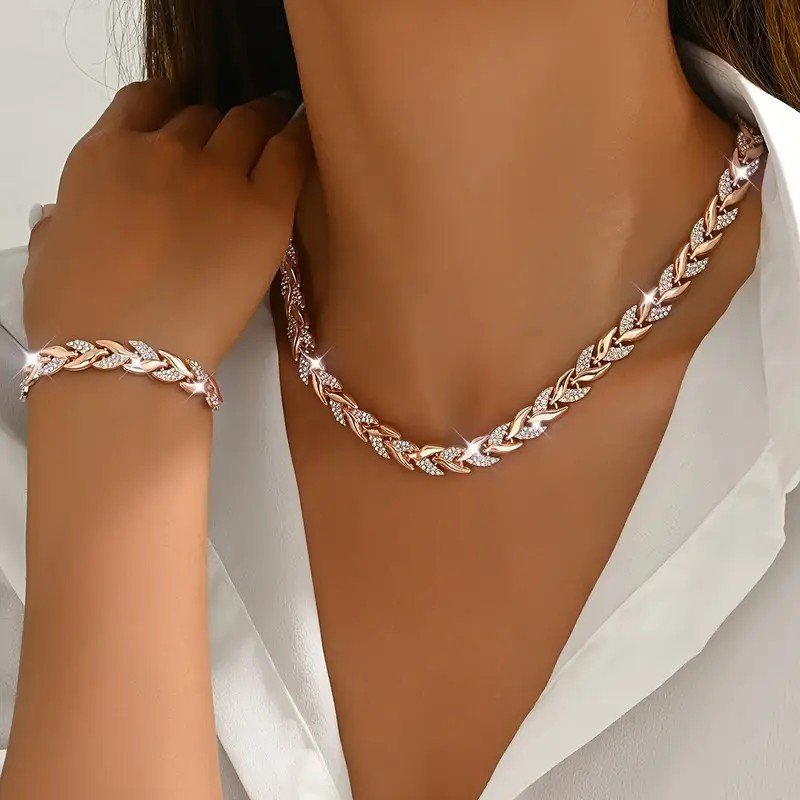 Women's Personality Affordable Luxury Willow Leaf Diamond Bracelet Necklace - الصورة 6