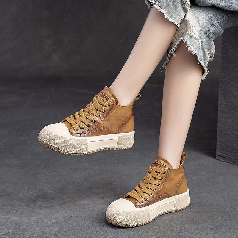High-top Casual Sneakers First Layer Cowhide Toe Box Women's Shoes Vintage - الصورة 7