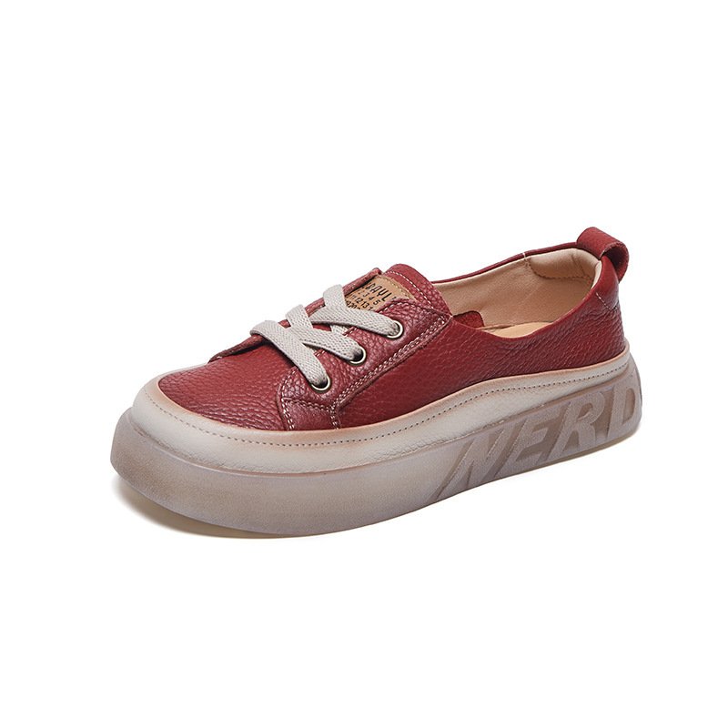 First Layer Cowhide Shallow Mouth Pumps Female Genuine Leather Casual Board Shoes Rubber Platform Shoes - الصورة 3
