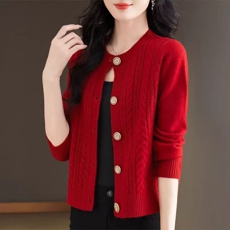 Loose And Lazy Round Neck Stylish Versatile Cable Knit Sweater - الصورة 5
