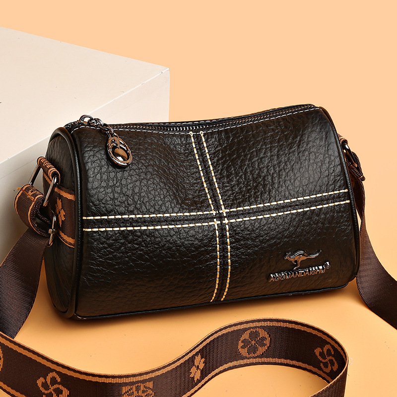 Casual Stitched Genuine Leather Women's Shoulder Bag - الصورة 3