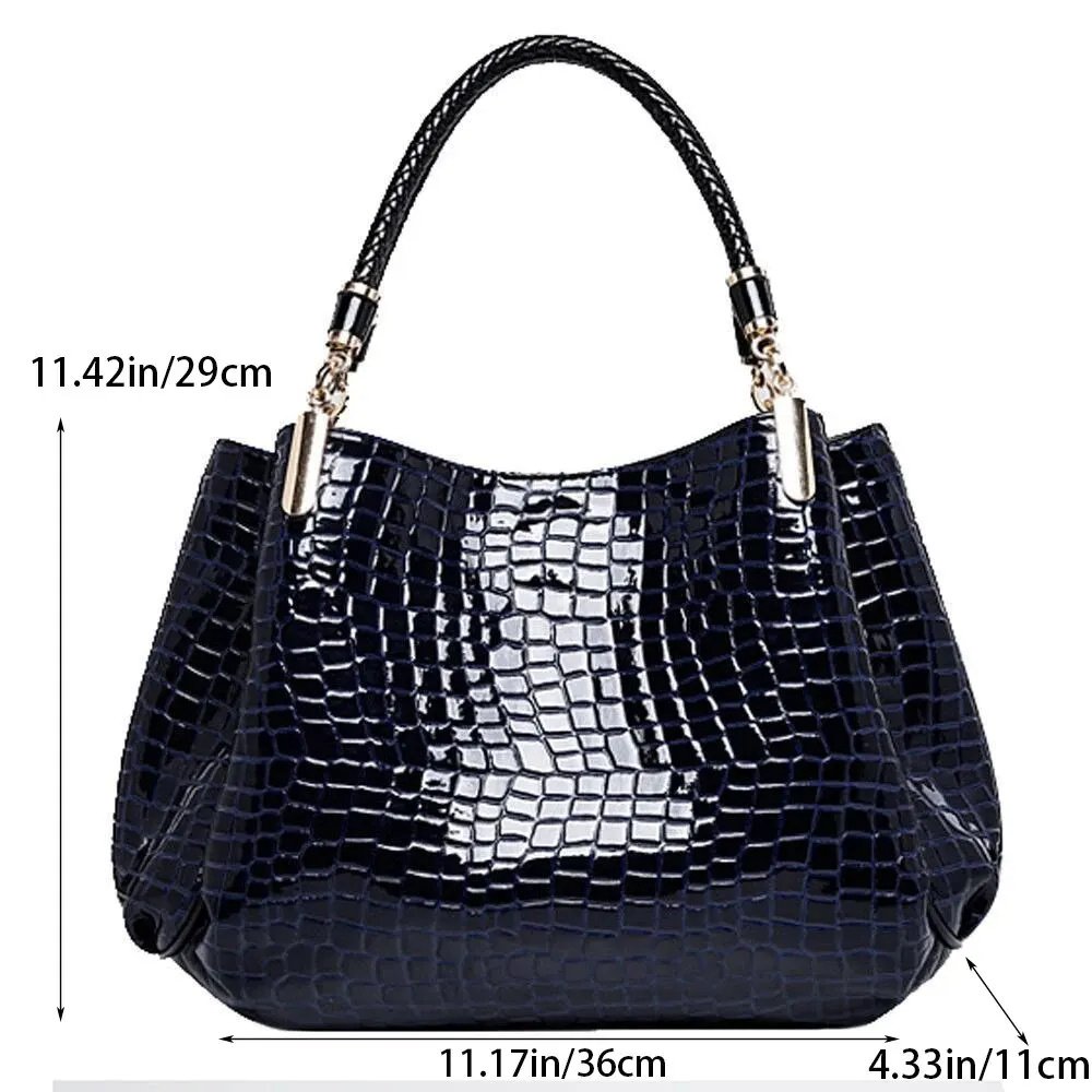 Women's Bag Large Capacity Tote Daily Commute Women's Shoulder Bag Crocodile Print Bright Face Handbag Shopping - الصورة 6