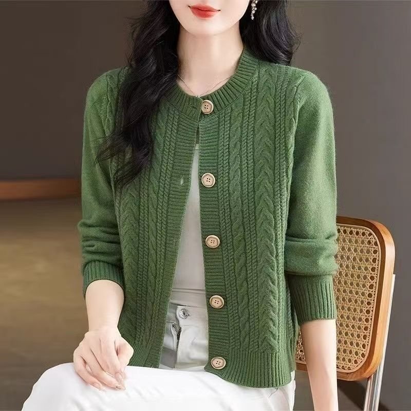 Loose And Lazy Round Neck Stylish Versatile Cable Knit Sweater - الصورة 2