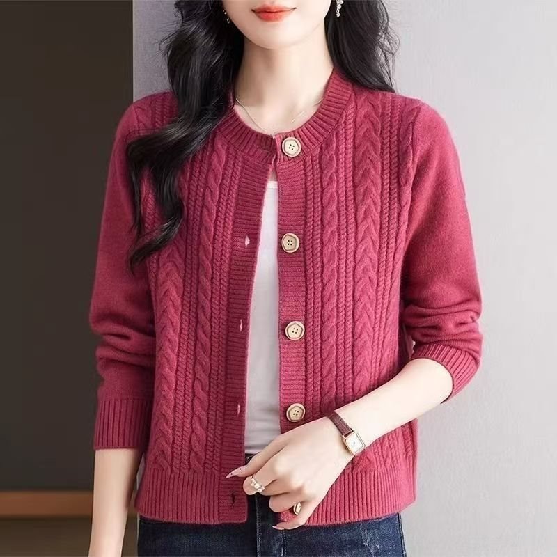 Loose And Lazy Round Neck Stylish Versatile Cable Knit Sweater - الصورة 4