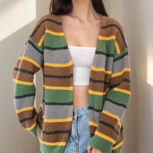 Fashion Women's Wear Striped Casual Cardigan Sweater