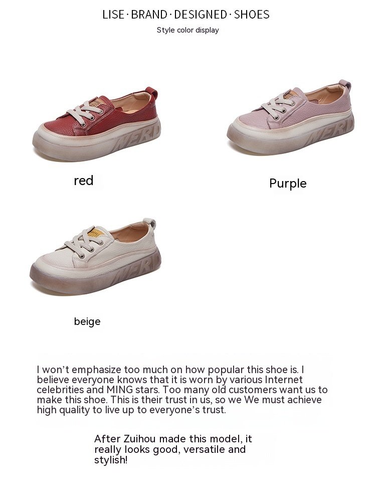 First Layer Cowhide Shallow Mouth Pumps Female Genuine Leather Casual Board Shoes Rubber Platform Shoes - الصورة 5