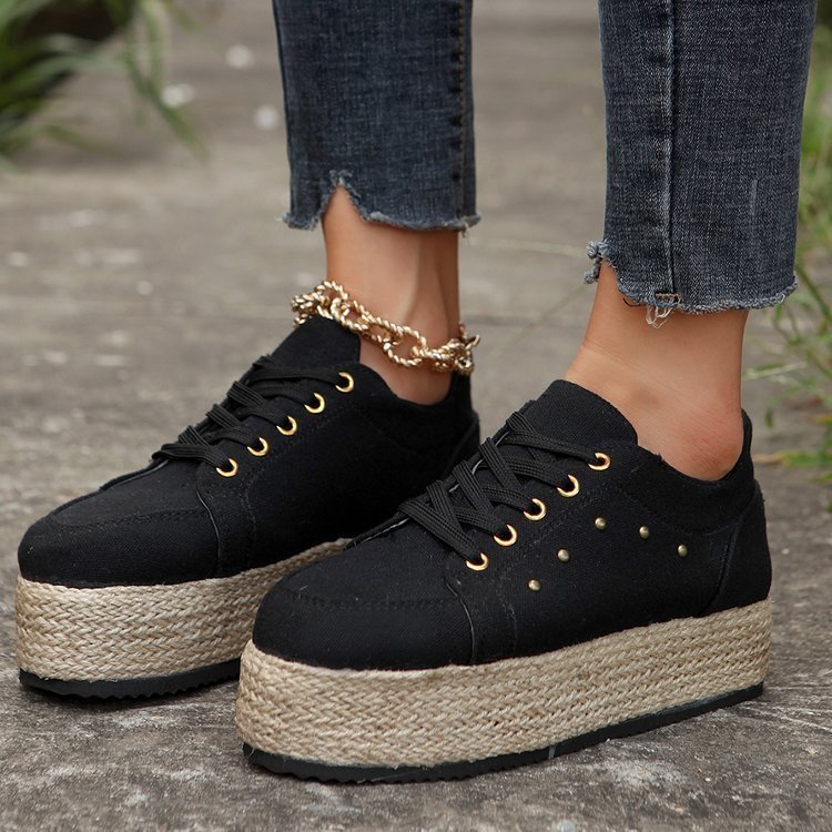 New European And American Cloth Rubber Cloth Lace Loop Round Toe Shoes - الصورة 4