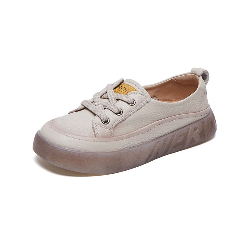 First Layer Cowhide Shallow Mouth Pumps Female Genuine Leather Casual Board Shoes Rubber Platform Shoes - الصورة 6