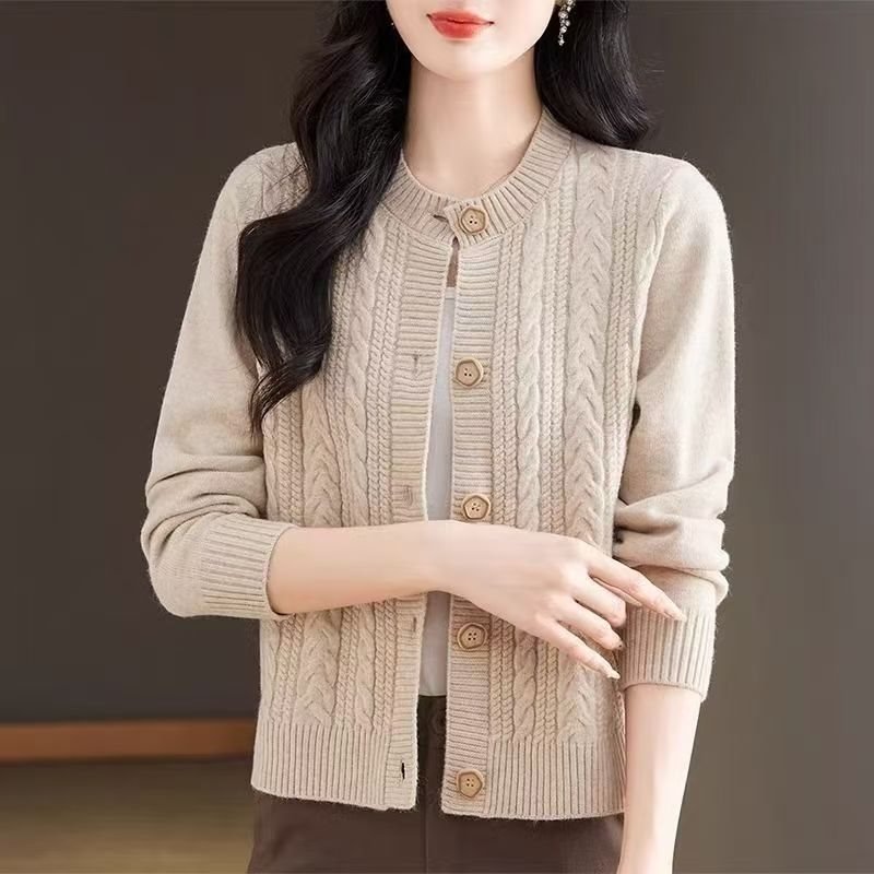 Loose And Lazy Round Neck Stylish Versatile Cable Knit Sweater - الصورة 3