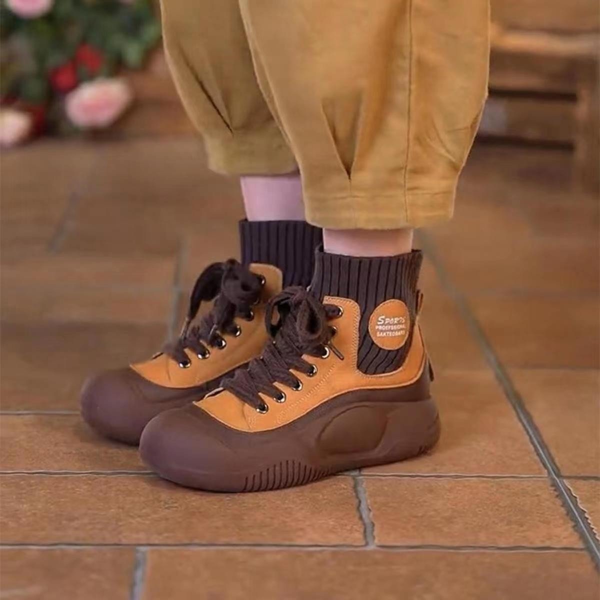 Women's Leather Stretch Socks Boots - الصورة 4