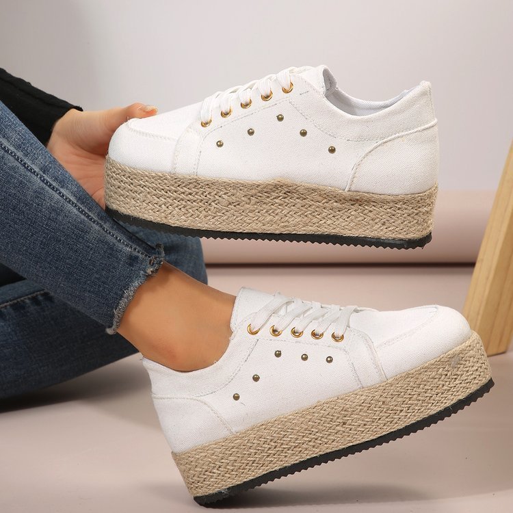 New European And American Cloth Rubber Cloth Lace Loop Round Toe Shoes - الصورة 2