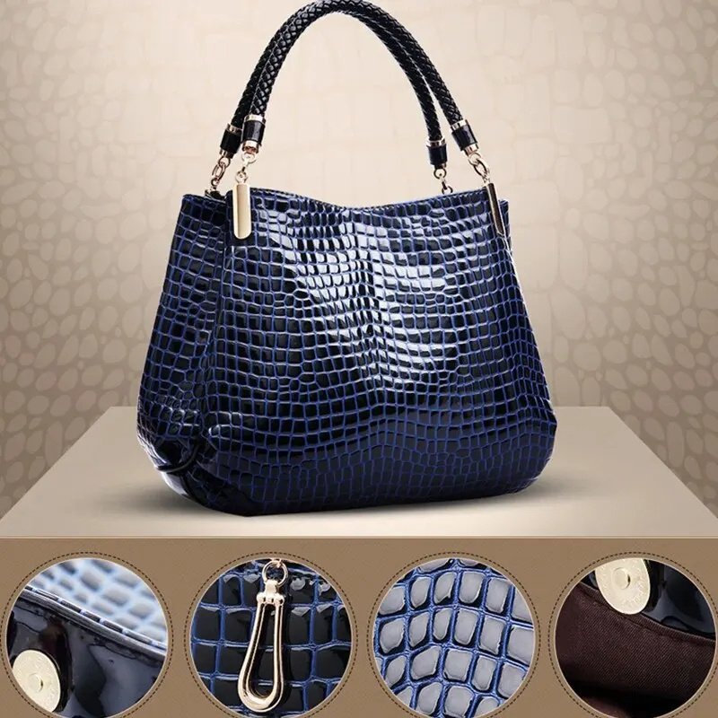 Women's Bag Large Capacity Tote Daily Commute Women's Shoulder Bag Crocodile Print Bright Face Handbag Shopping - الصورة 2
