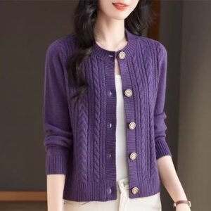 Loose And Lazy Round Neck Stylish Versatile Cable Knit Sweater