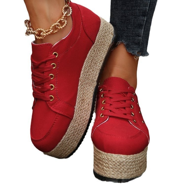 New European And American Cloth Rubber Cloth Lace Loop Round Toe Shoes - الصورة 6