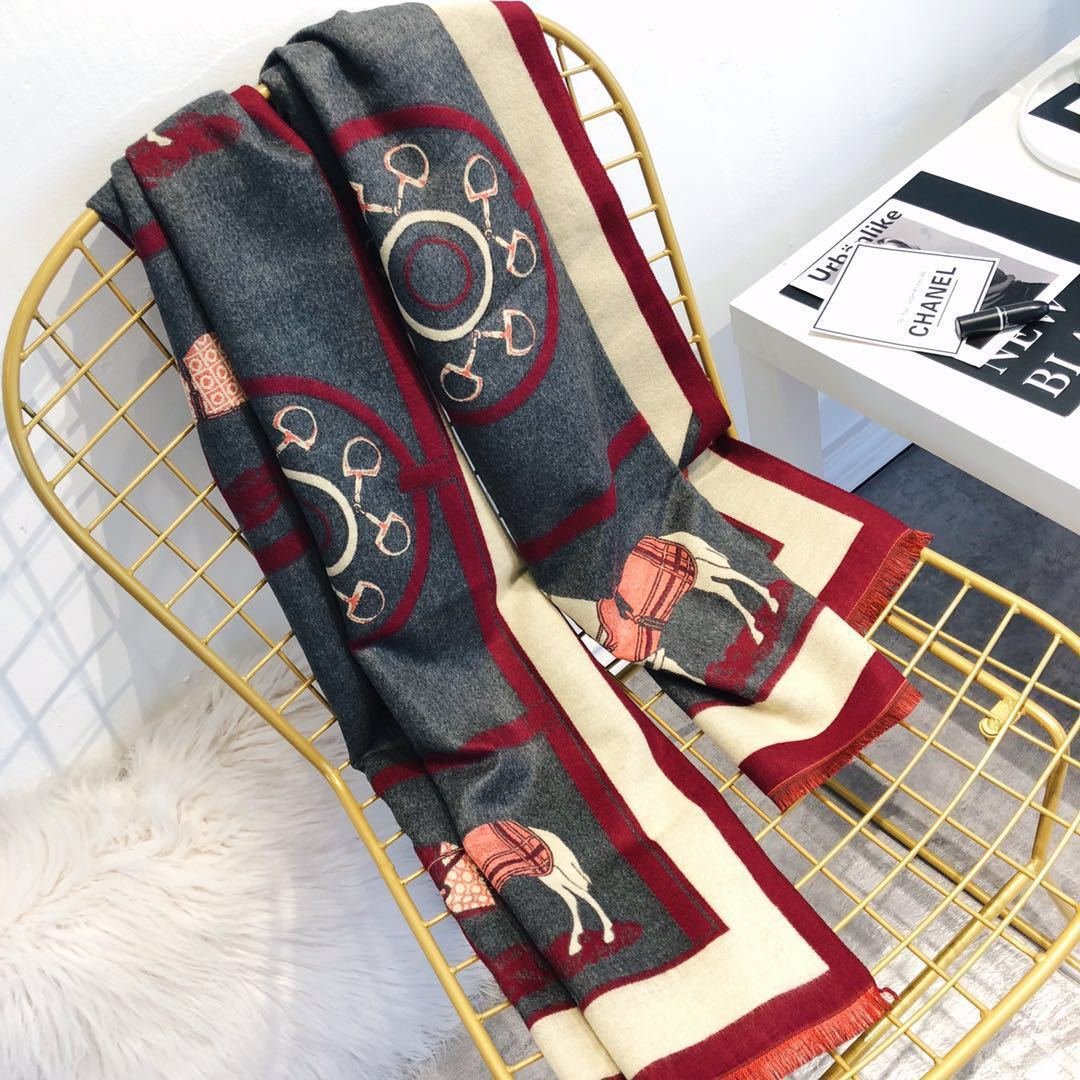 Cashmere-like Fleece Scarf Little Plaid Double-sided Color-block Versatile Shawl - الصورة 3