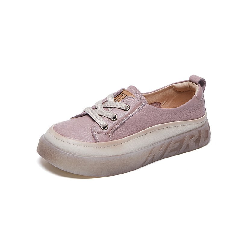 First Layer Cowhide Shallow Mouth Pumps Female Genuine Leather Casual Board Shoes Rubber Platform Shoes - الصورة 4