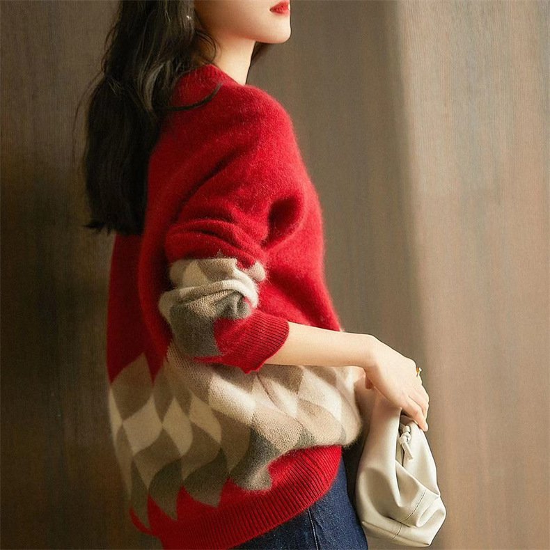 Fashionable Slim-fit Knitwear Retro Autumn Winter Red - الصورة 4