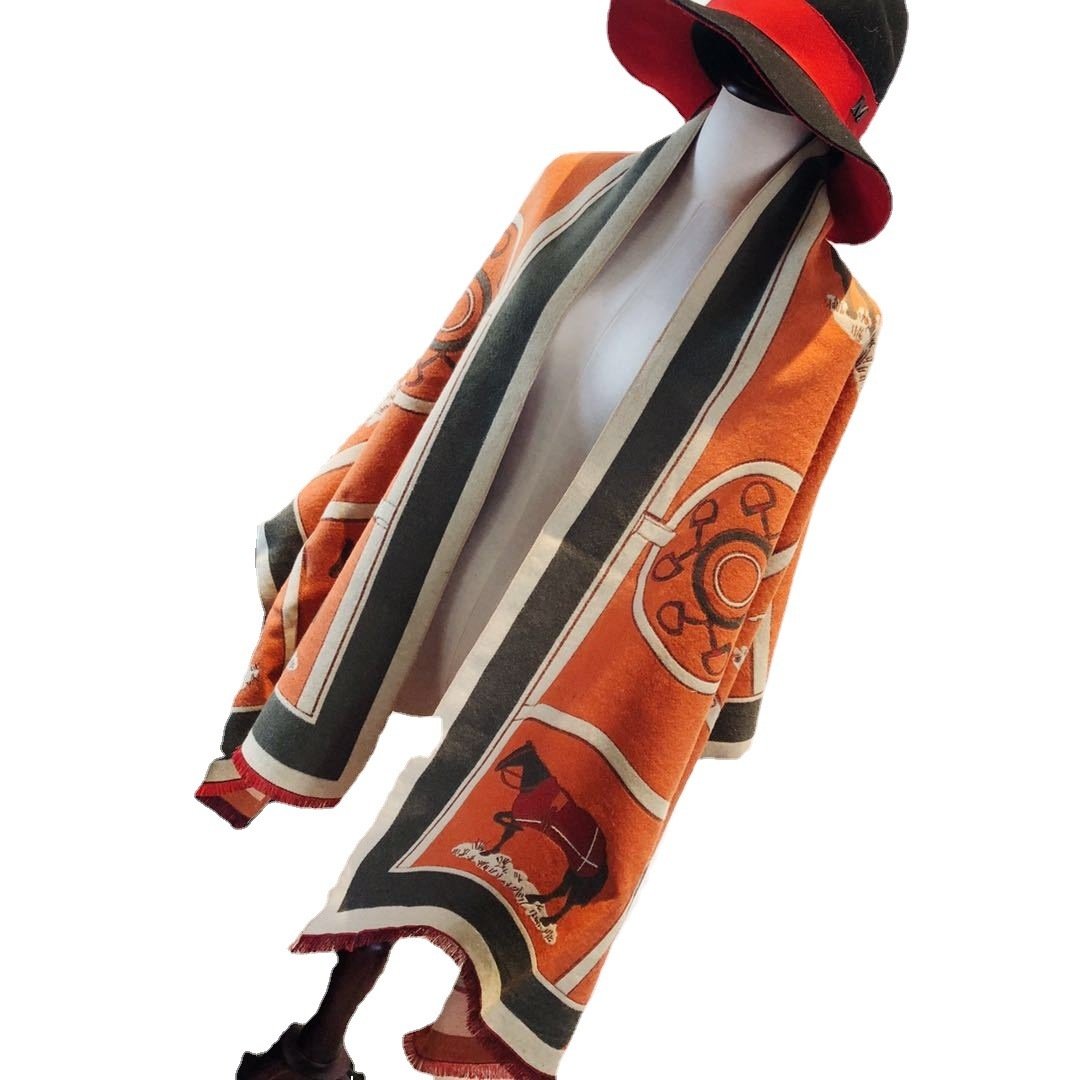 Cashmere-like Fleece Scarf Little Plaid Double-sided Color-block Versatile Shawl - الصورة 5