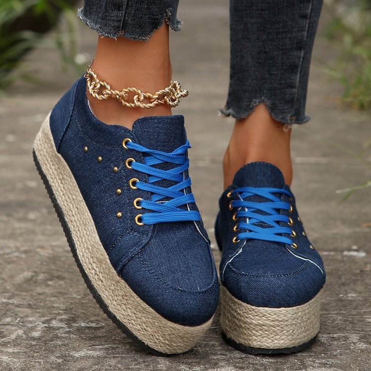 New European And American Cloth Rubber Cloth Lace Loop Round Toe Shoes - الصورة 3