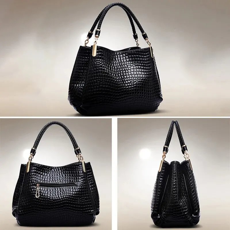 Women's Bag Large Capacity Tote Daily Commute Women's Shoulder Bag Crocodile Print Bright Face Handbag Shopping - الصورة 3