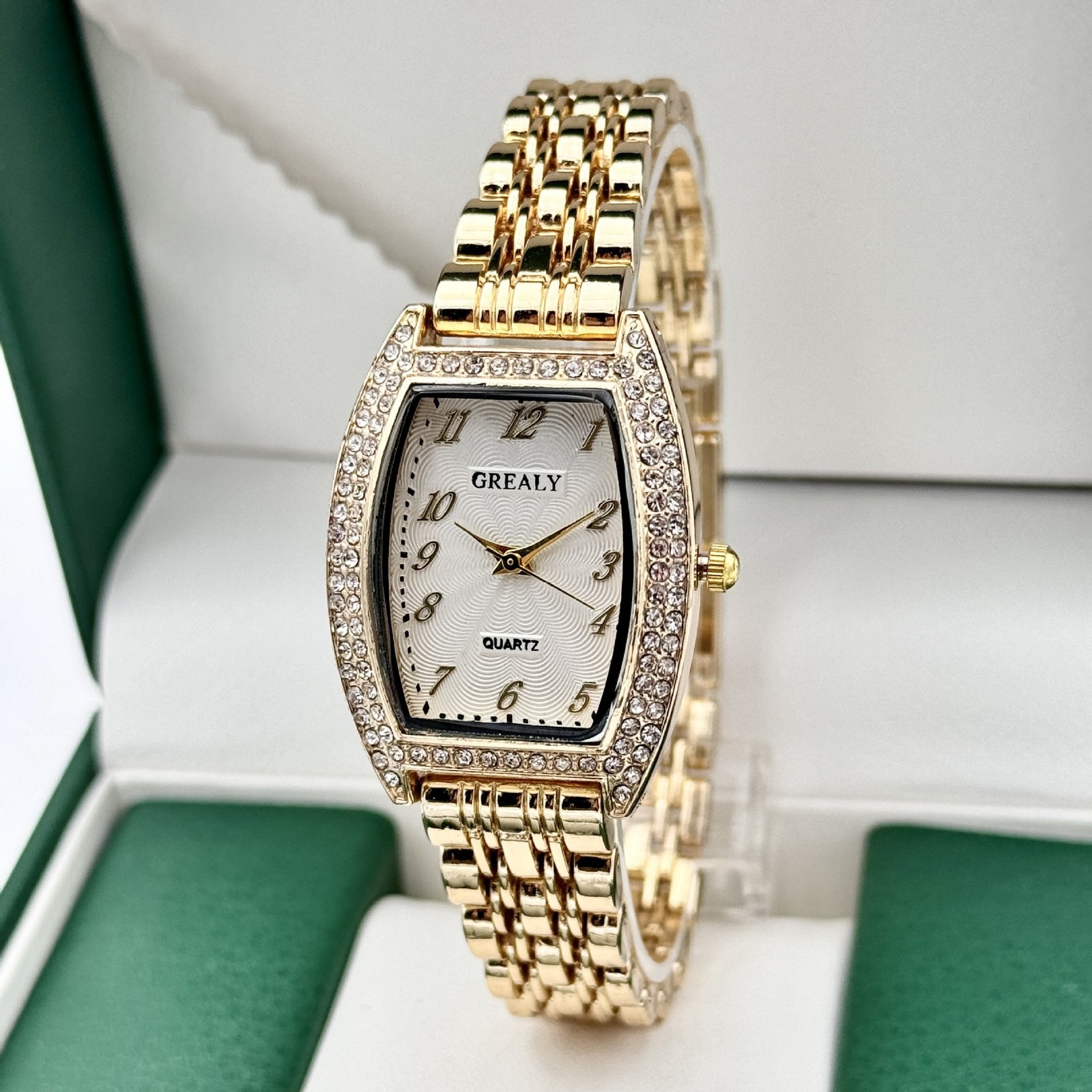 Diamond-encrusted Watch Barrel-shaped Dial Metal Bracelet Quartz Ladies' Watch - الصورة 2