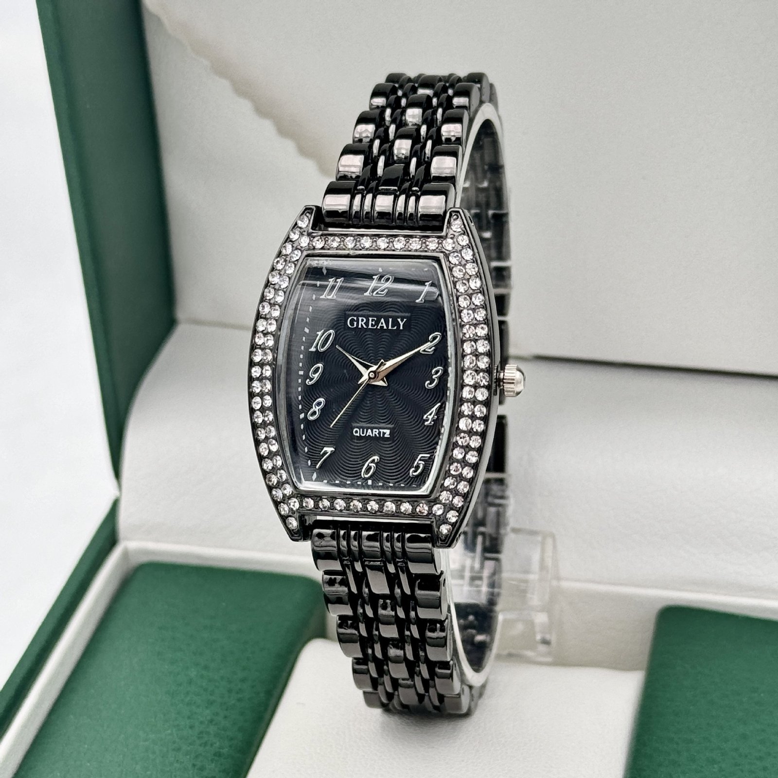 Diamond-encrusted Watch Barrel-shaped Dial Metal Bracelet Quartz Ladies' Watch - الصورة 8
