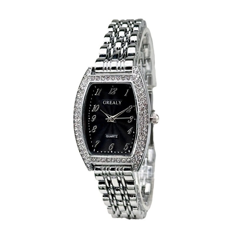 Diamond-encrusted Watch Barrel-shaped Dial Metal Bracelet Quartz Ladies' Watch - الصورة 3