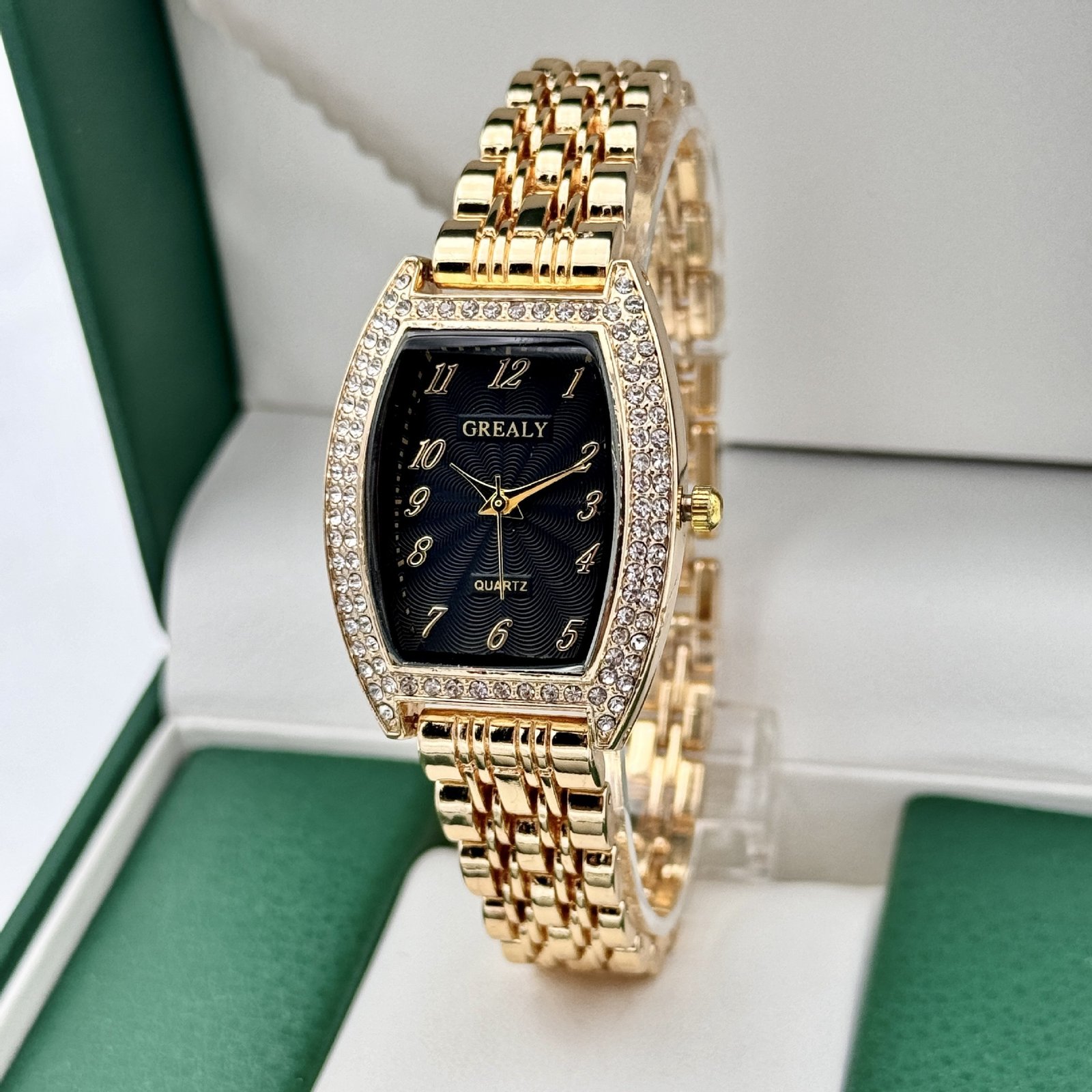 Diamond-encrusted Watch Barrel-shaped Dial Metal Bracelet Quartz Ladies' Watch - الصورة 7