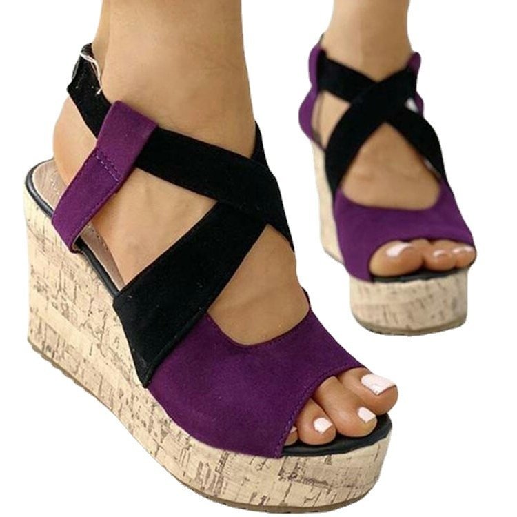 Fish Mouth European And American Style Sleeve High Heel Wedge Sandals - الصورة 3