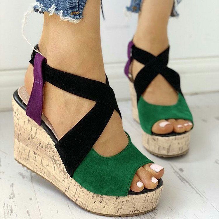 Fish Mouth European And American Style Sleeve High Heel Wedge Sandals - الصورة 4