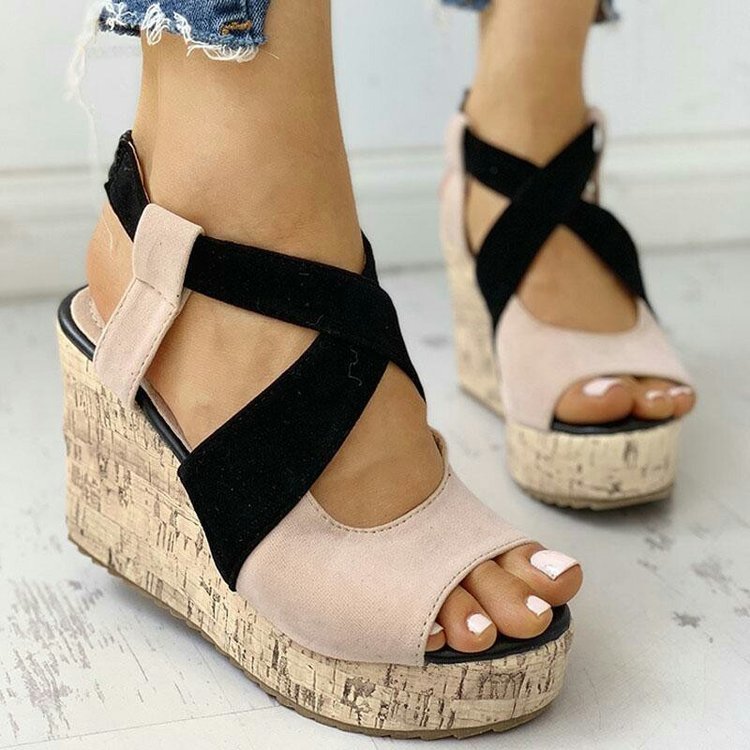 Fish Mouth European And American Style Sleeve High Heel Wedge Sandals - الصورة 2