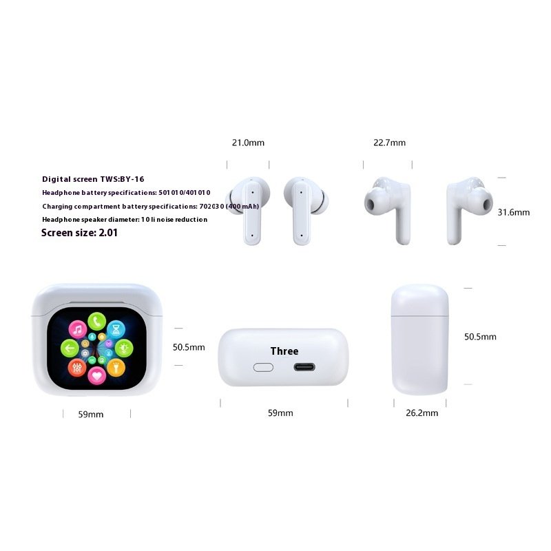 In-ear Bluetooth Headset With Screen Noise Reduction Transparent Large Color Screen - الصورة 4